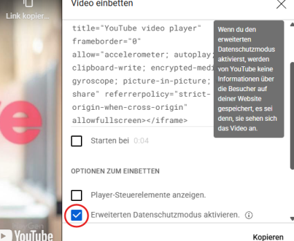 Erweiterte Datenschutzeinstellungen YouTube Embed Code