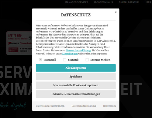 Datenschutz Consent-Management, Cookiebanner