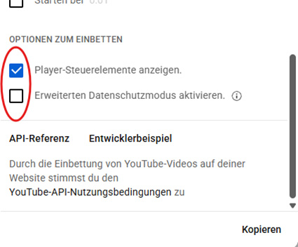 Optionen zum Einbetten