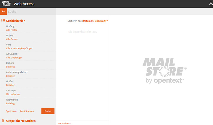 Screenshot Webaccess MailStore Suche