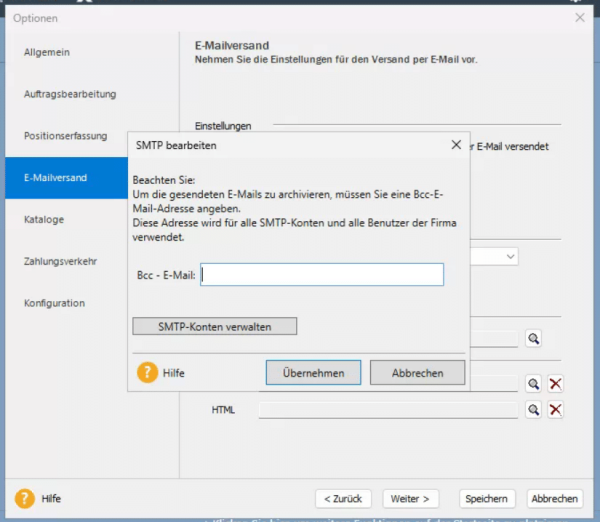BCC-E-Mail hinterlegen